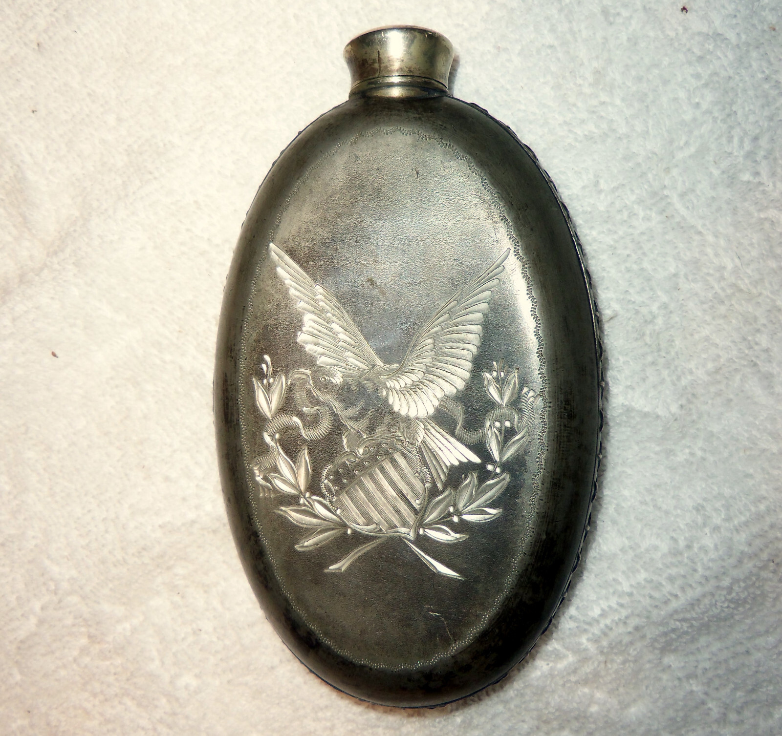 Antique 1860s Civil War Eagle Confederacy German Silver Whiskey Flask