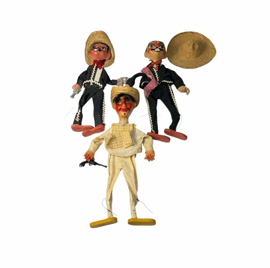 Lot of 3 Vintage Mexican FOLK ART HANDCRAFTED PUPPETS Marionettes FOR PARTS