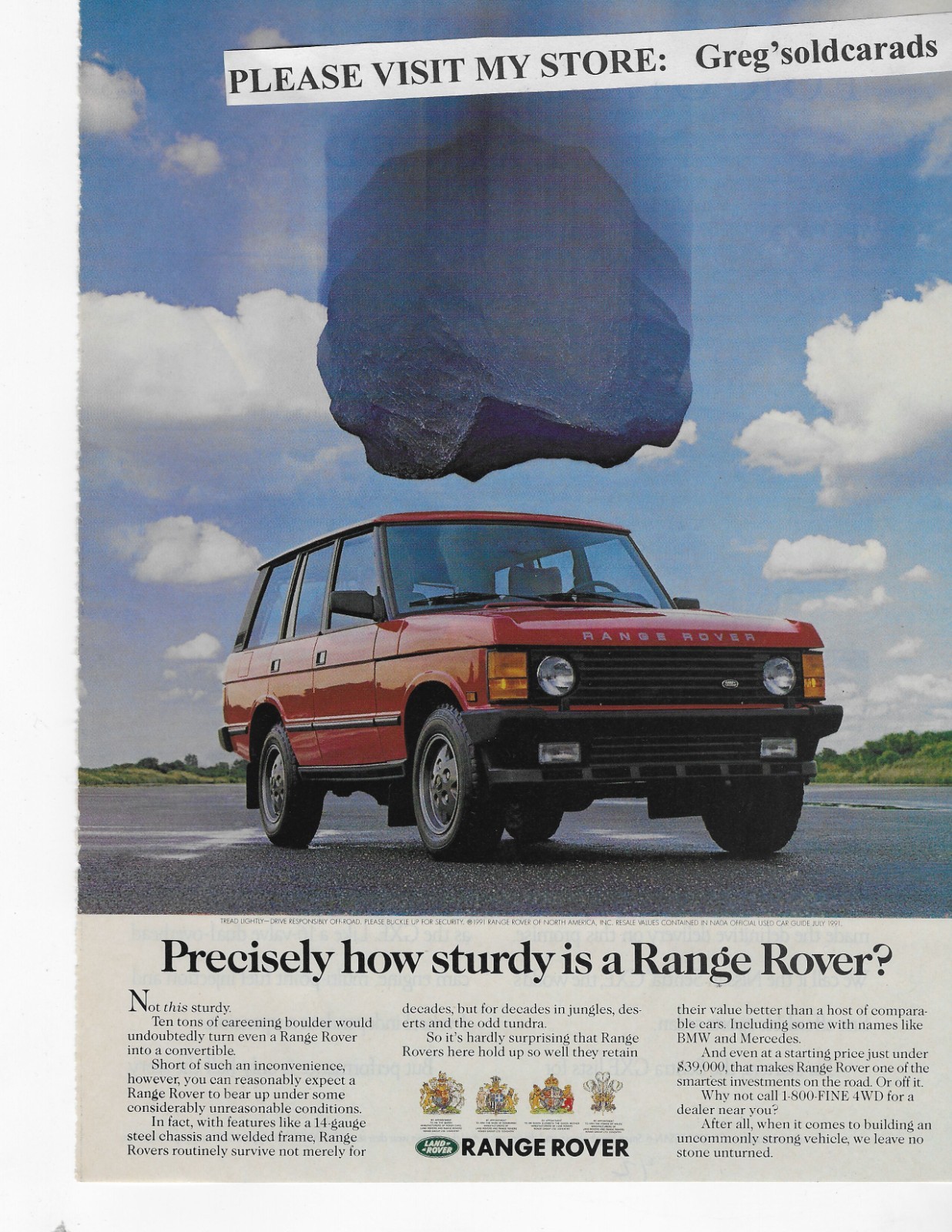 Original 1992 Range Rover vintage print ad