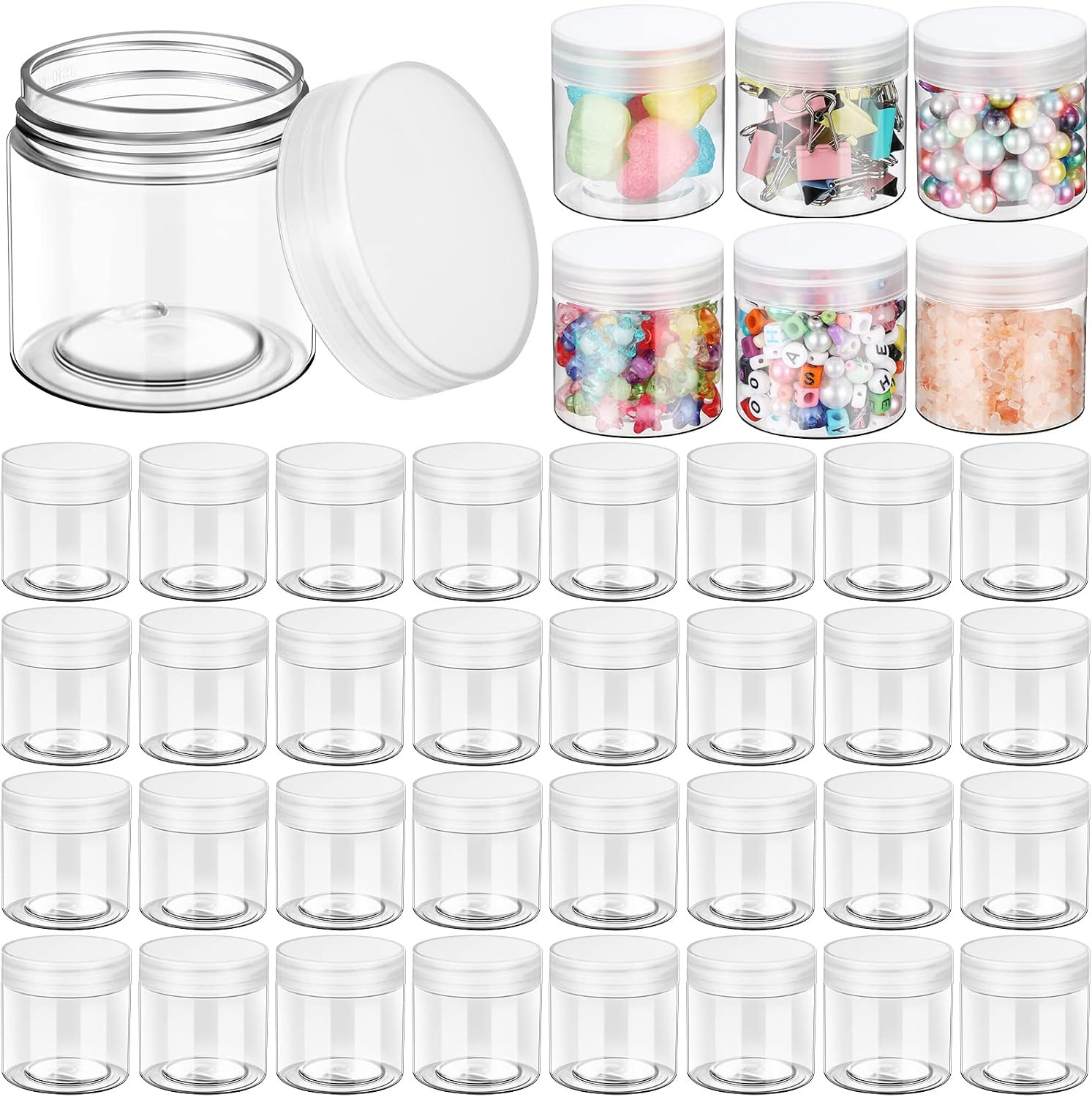 2 Oz Containers with Lids, Clear round Plastic Pots, 150 Pieces