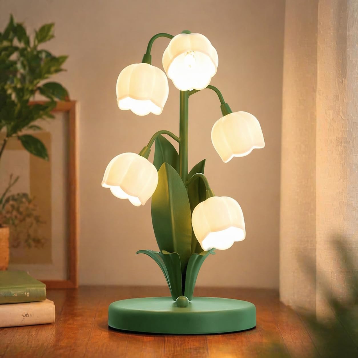 Vintage Lily of the Valley Flower Table Lamp Green
