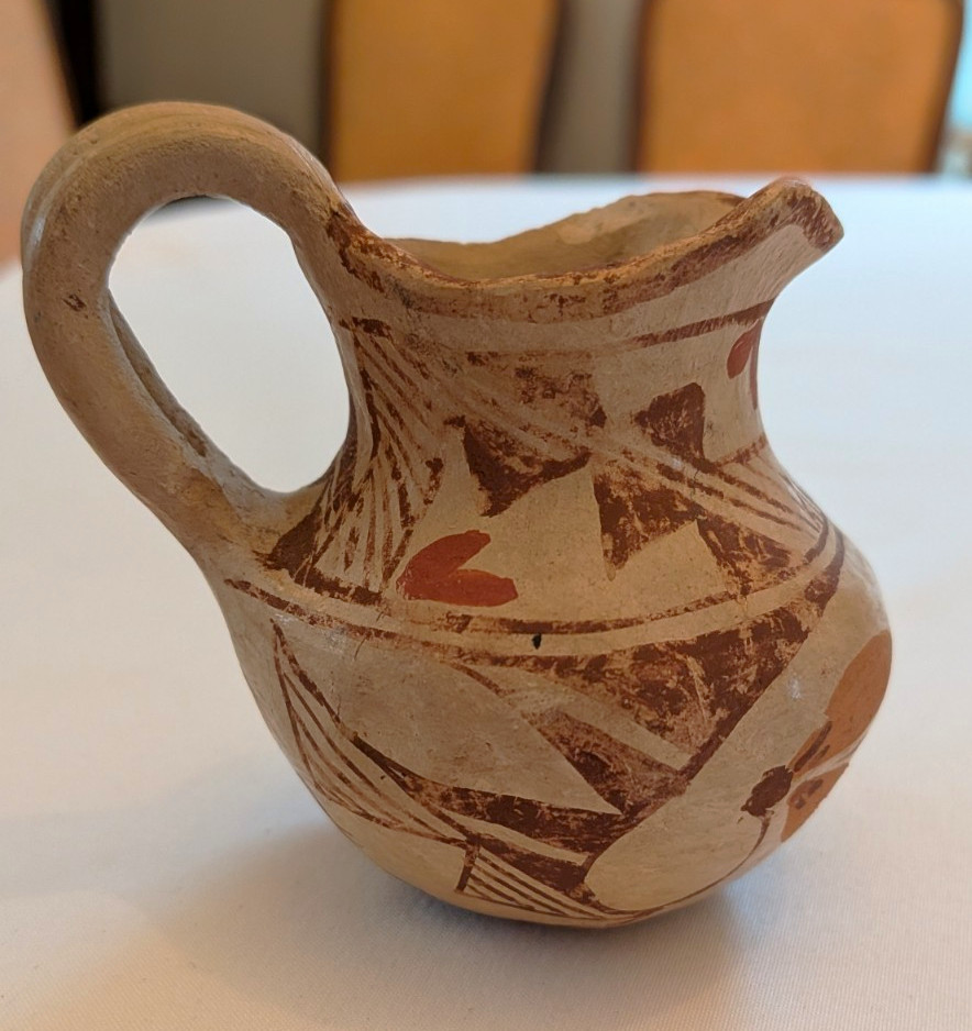 Old Laguna Pueblo Pottery Mini Pitcher, Geometric Pattern, 3.5 in