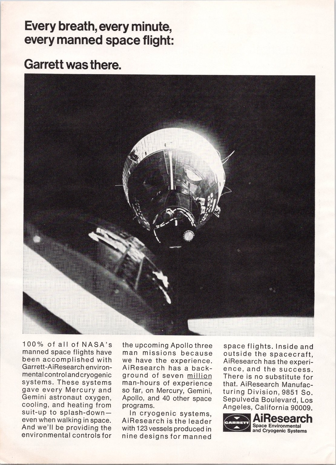 Garrett AiResearch Vintage Magazine Ad Apollo Spacecraft NASA 1960s