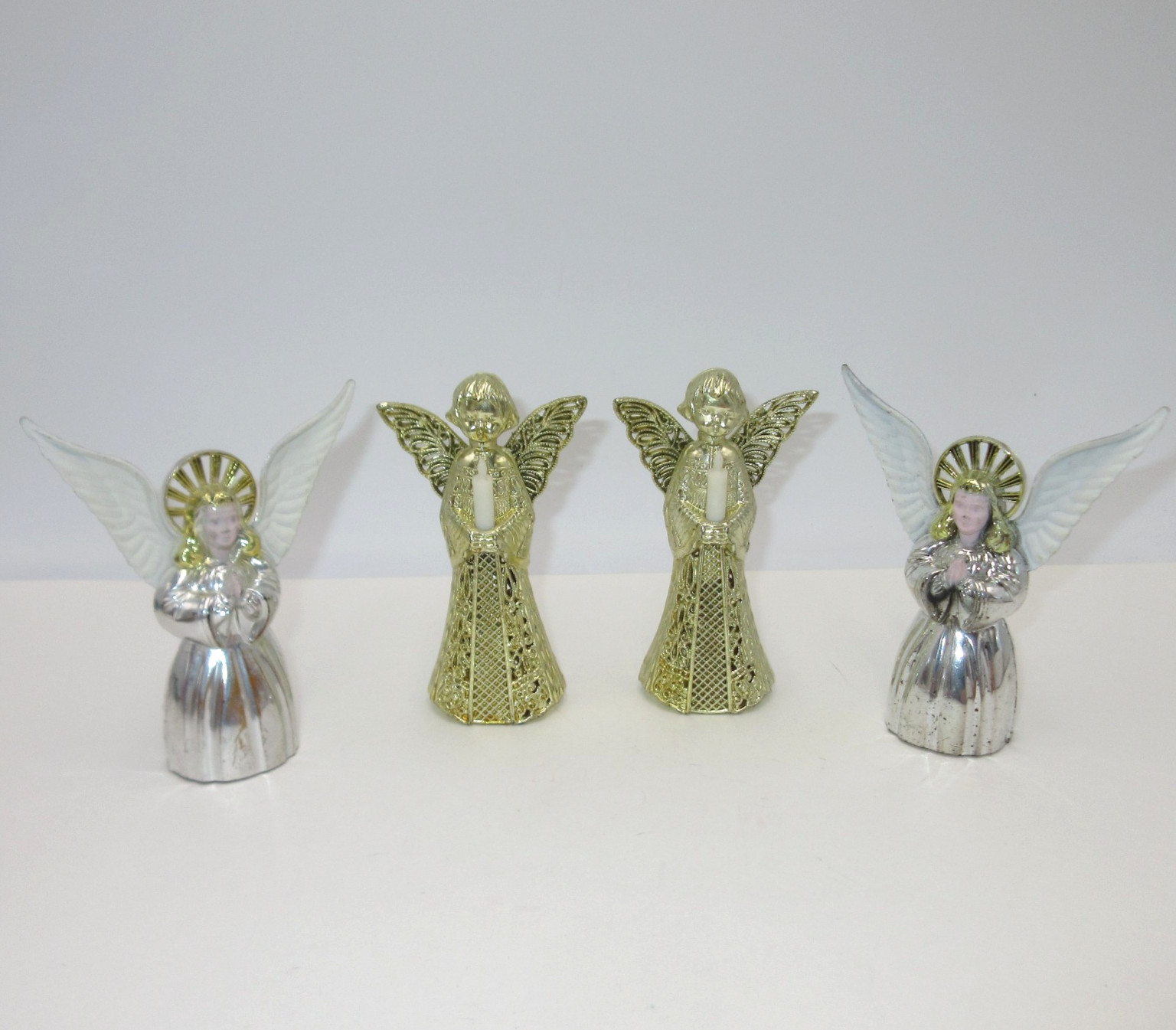 4 Vtg Hard Plastic Christmas Angel Ornament Feather Tree Topper Figure Bradford