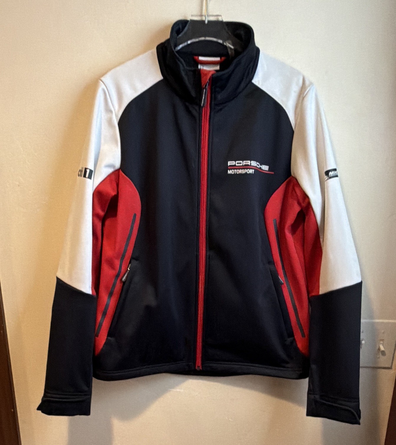 Porsche Women\'s Motorsport Colorblock Full Zip Jacket Navy White Red Small