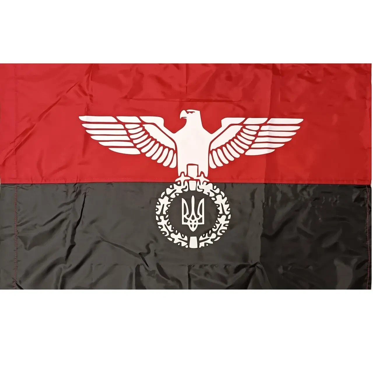Flag eagle with trident on red background UPA of Ukraine