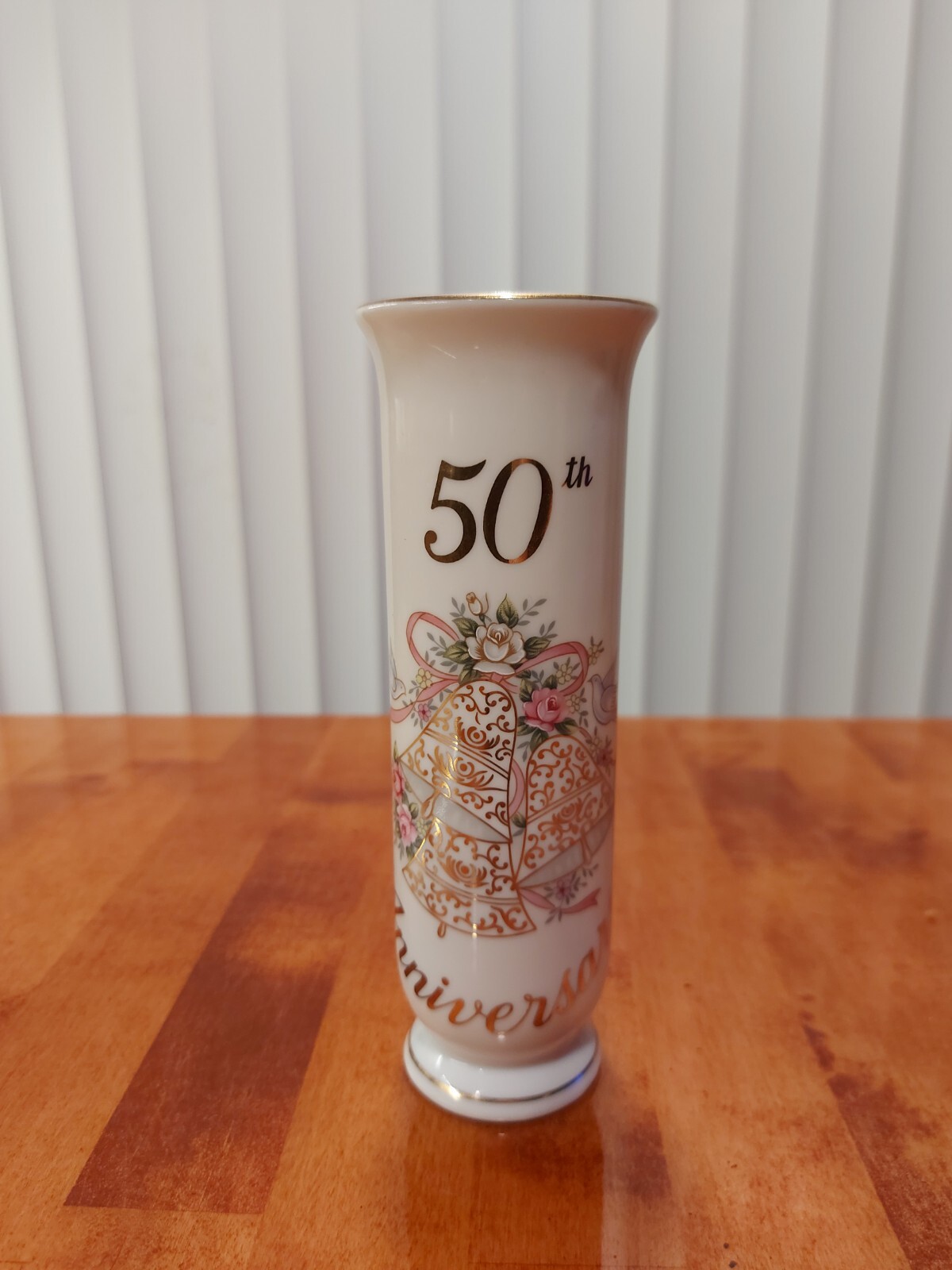 Lefton China 50th Anniversary Hand Painted Porcelain Vase #10705, Copyright 1995