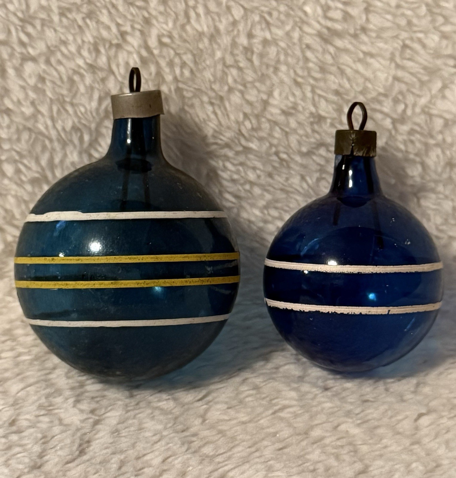 Vintage Blue Unsilvered Glass Premier Christmas Ornaments 2.25-2.5” Lot Of 2