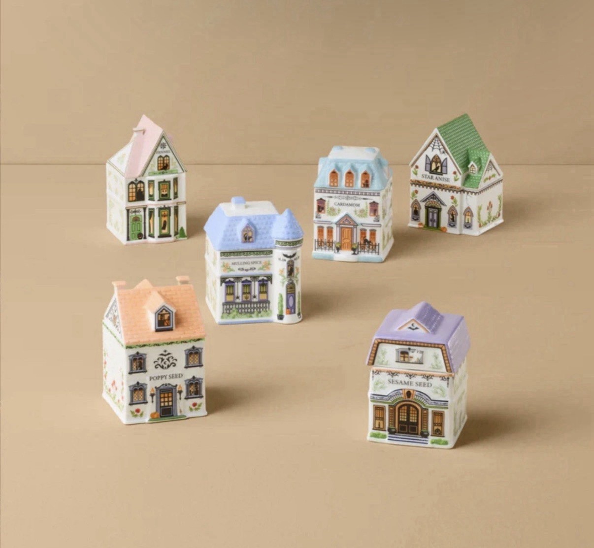 LENOX Halloween Spice Village 6-Piece Spice Jar Set NEW
