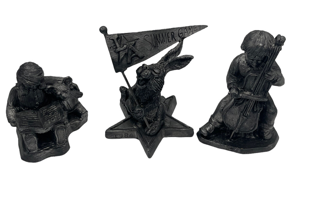 Michael Ricker Pewter Lot of 3: Girl Reading, Boy Playing Bass, & L.A. Olympics