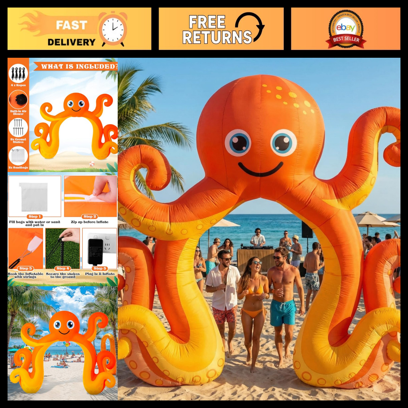 Giant 9 FT Inflatable Octopus Arch - Outdoor Blow-Up Decoration for Parties & Ev