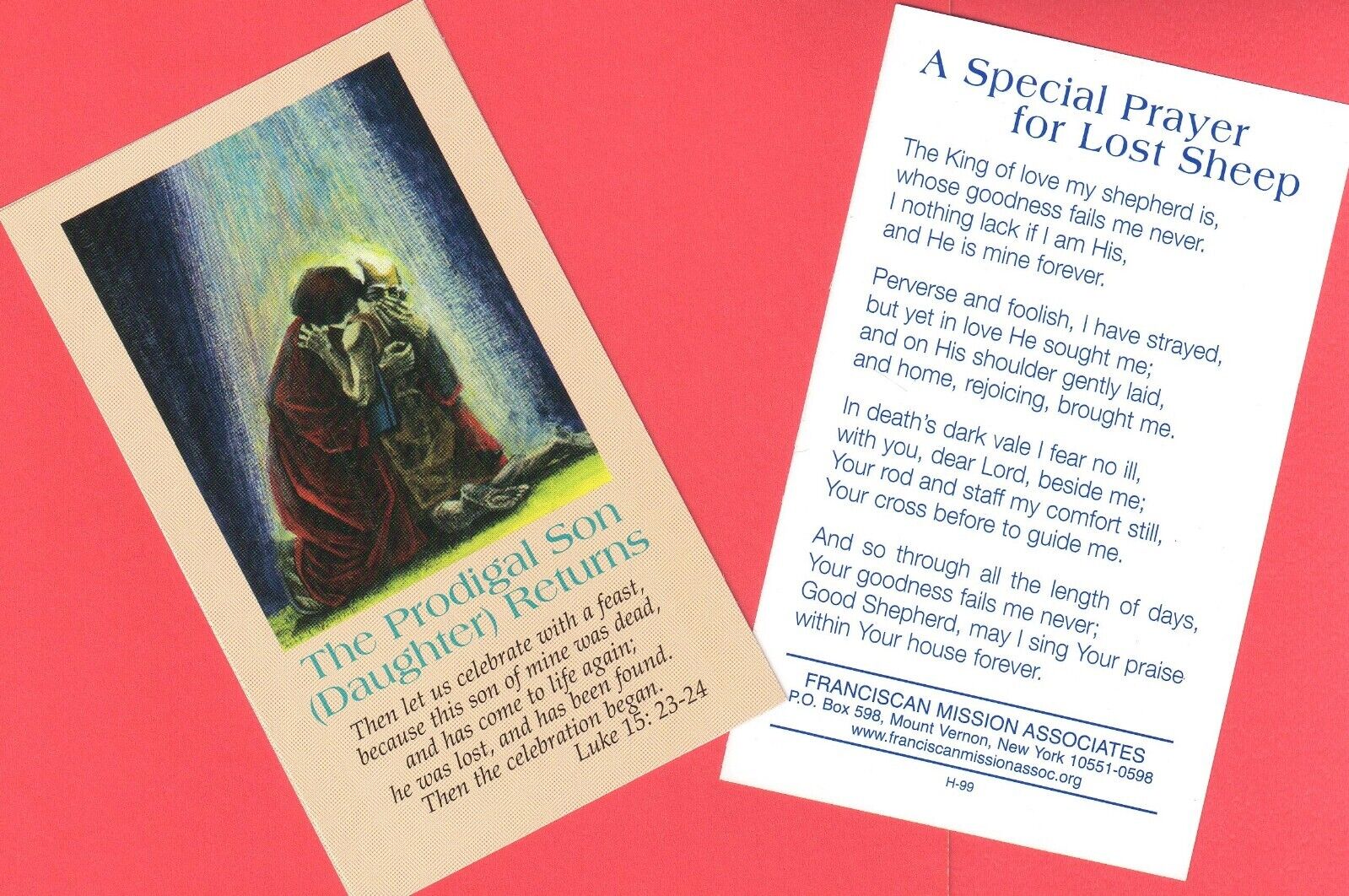 Prodigal Son or Daughter Returns Pray for Lost Sheep Luke 15:23-24 Holy Card