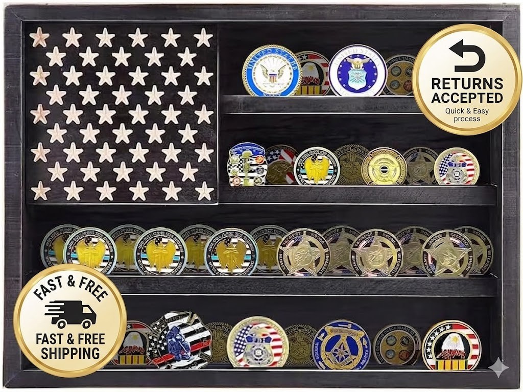 Military Challenge Coin Display Case, Medals Case with 2 Groove Black