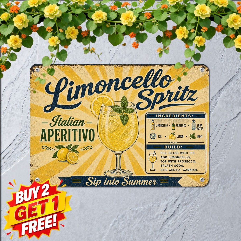 Limoncello Spritz Cocktail Tin Sign Retro Italian Drink Cafe Kitchen Wall Decor