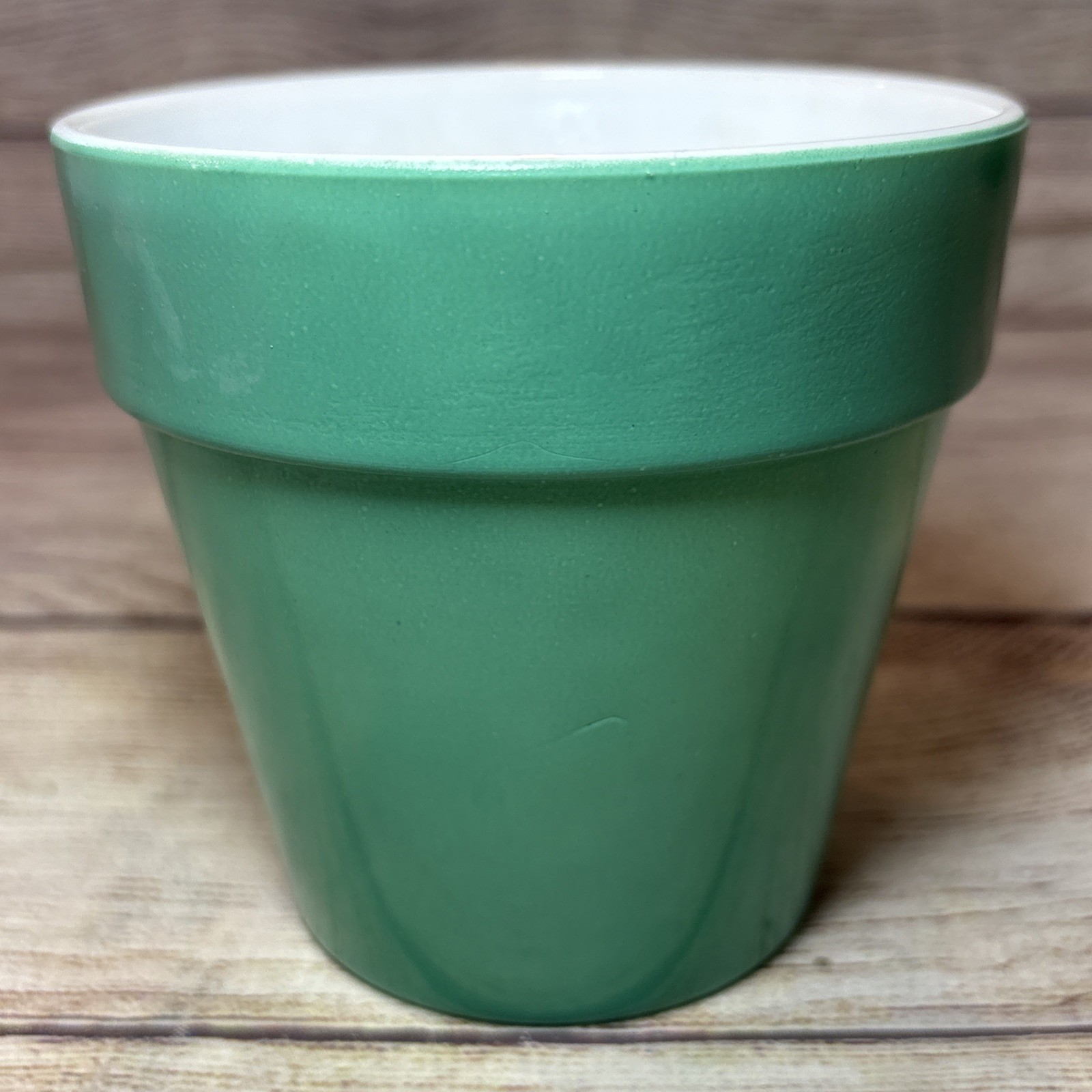 VTG 1940s Teal Green Painted Milk Glass small Planter Flower Pot 4.25x4”