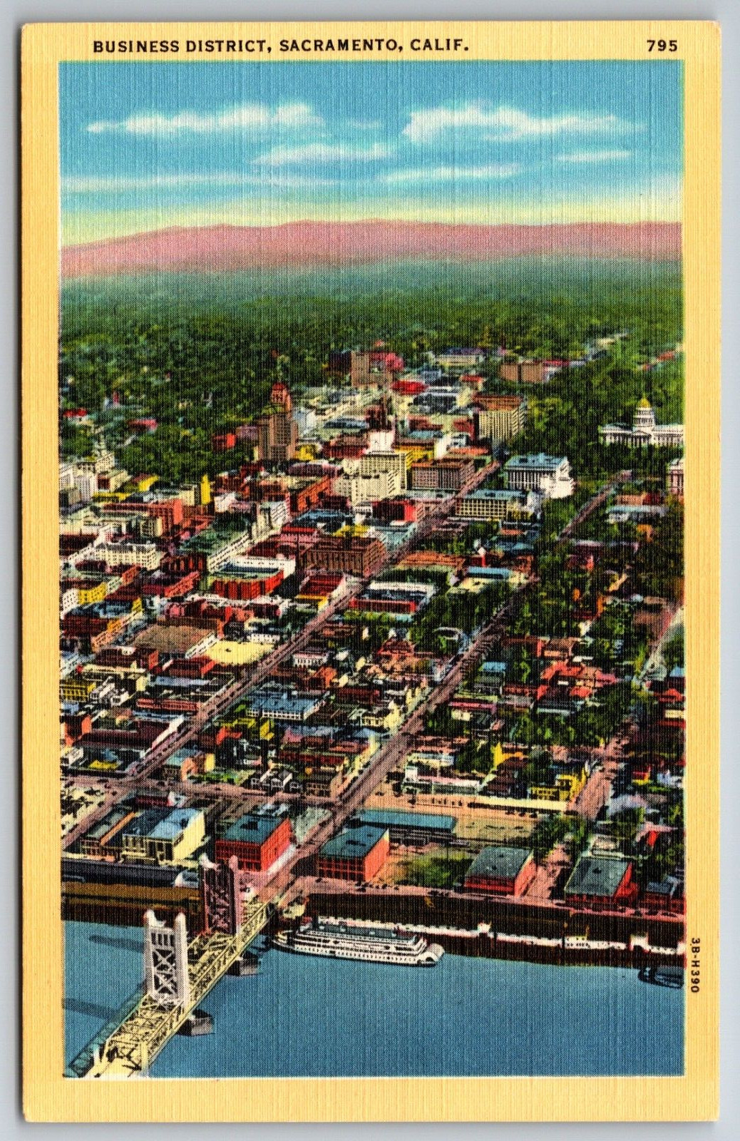 Business District Sacramento California CA Aerial View Unused Linen  Postcard