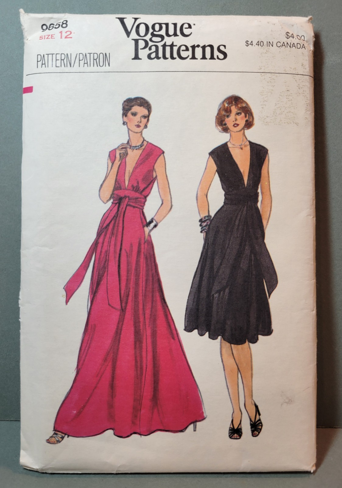 Vintage 70s Vogue Sewing Pattern 9658 Sz 12 NEVER CUT Halston Style Deep V Neck