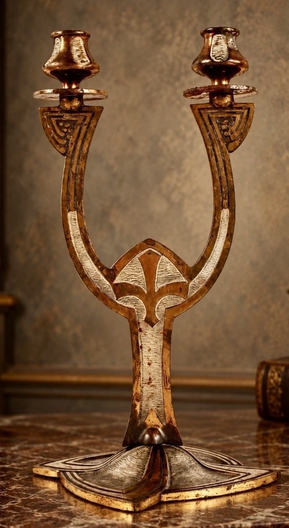 Antique Jugendstil Art Nouveau Double Candlestick Candelabrum Deffner  14”