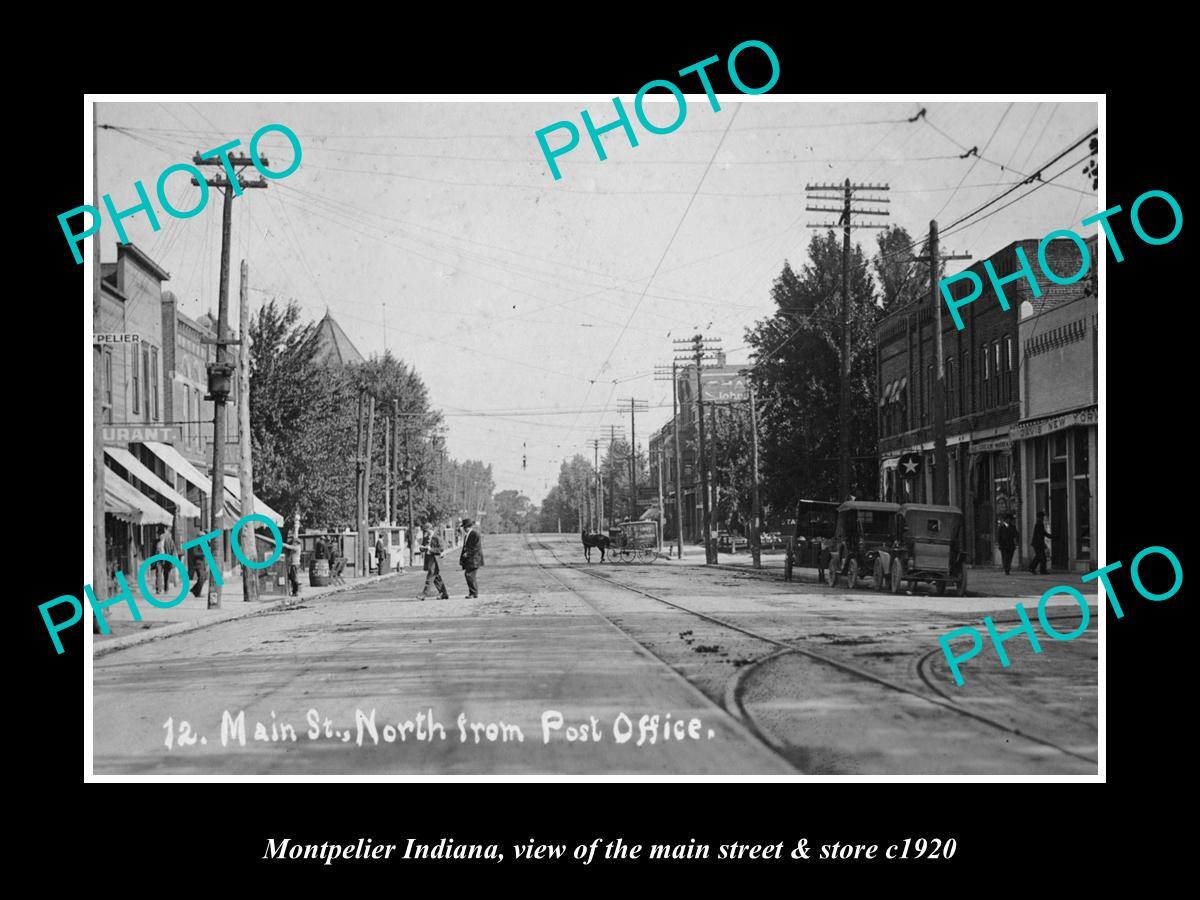 OLD LARGE HISTORIC PHOTO OF MONTPELIER INDIANA THE MAIN STREET & STORES c1920