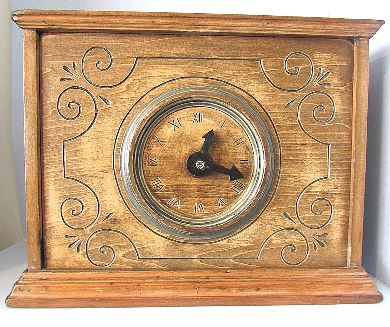 Antique SAFE Bank Faux Mantel Clock Wood Victorian Spoon Carving Vintage