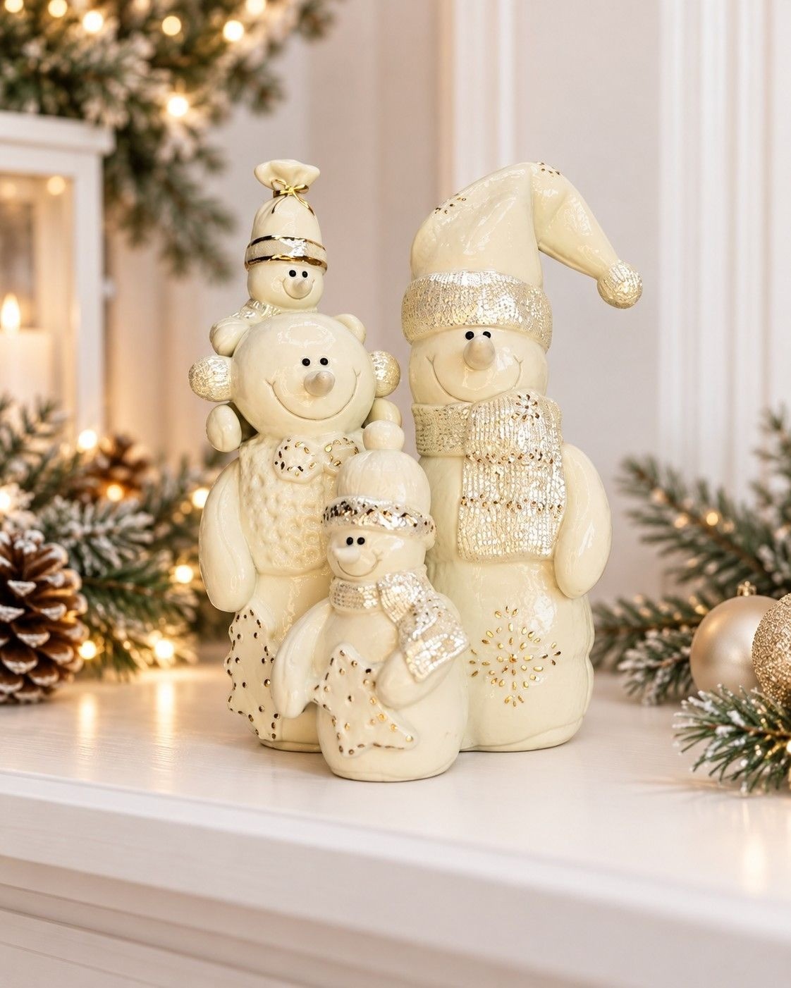 Lenox Ivory Snowman Family Figurine Silver Gold Christmas 6.5