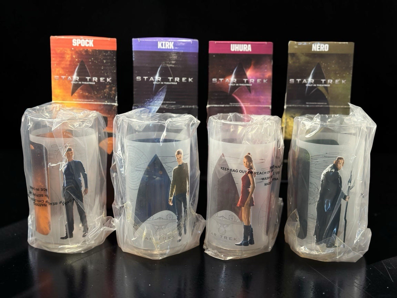 Star Trek Complete Set 4 Tumblers Burger King 2009 NWT Kirk Spock Neo Uhura CIB