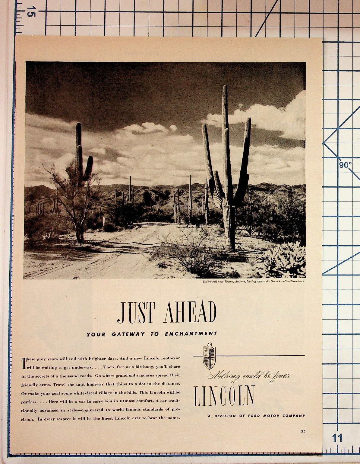 Lincoln Car Ad Vintage 1940s Tucson Arizona Saguaro Desert Magazine Print
