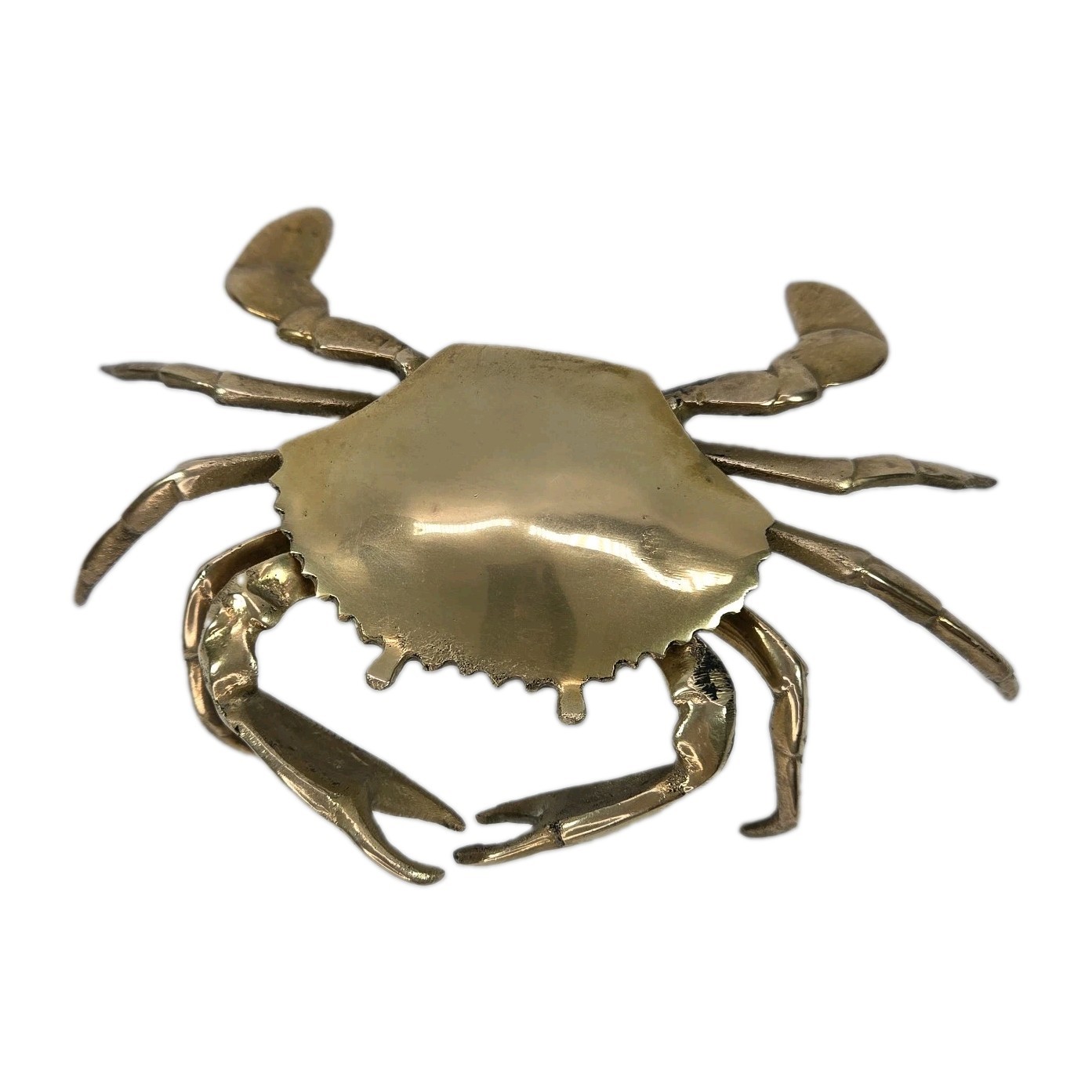 Vintage Solid Brass Crab Hinged Lid Box Ashtray Trinket Secret Stash Decor