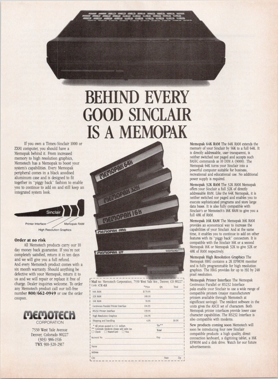 Memotech Vintage Print Ad Sinclair ZX81 Timex 1983 RAM Graphics