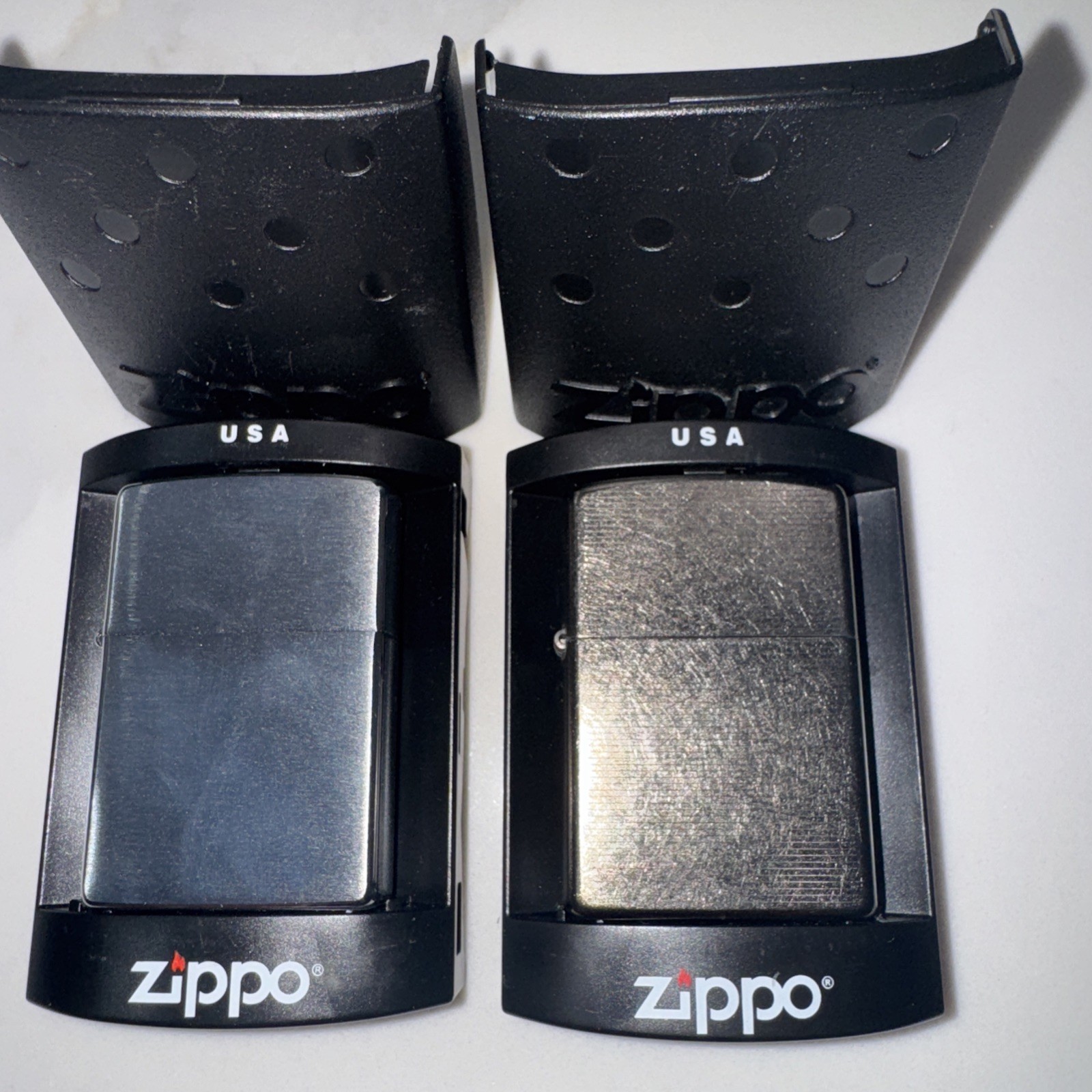 Lot of 2 New Zippo Chrome Lighters Brushed 2005 2006 Sticker Seal in Package 