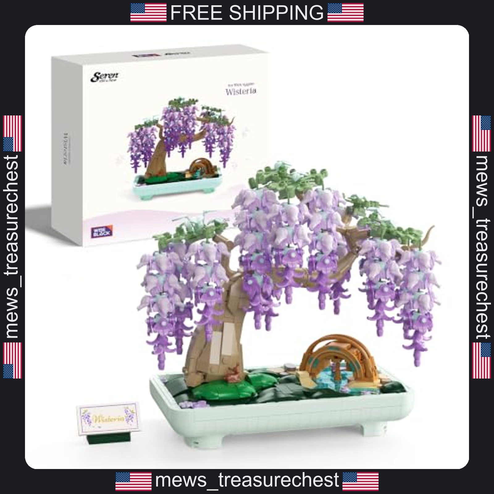 Bonsai Tree Building Set for Adults, Wisteria, 1000 Pieces, Japanese Garden
