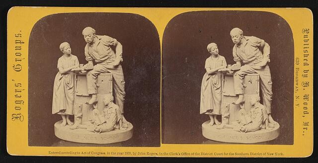 Photo:Uncle Ned's School 1868 stereoview Black figures sculpture