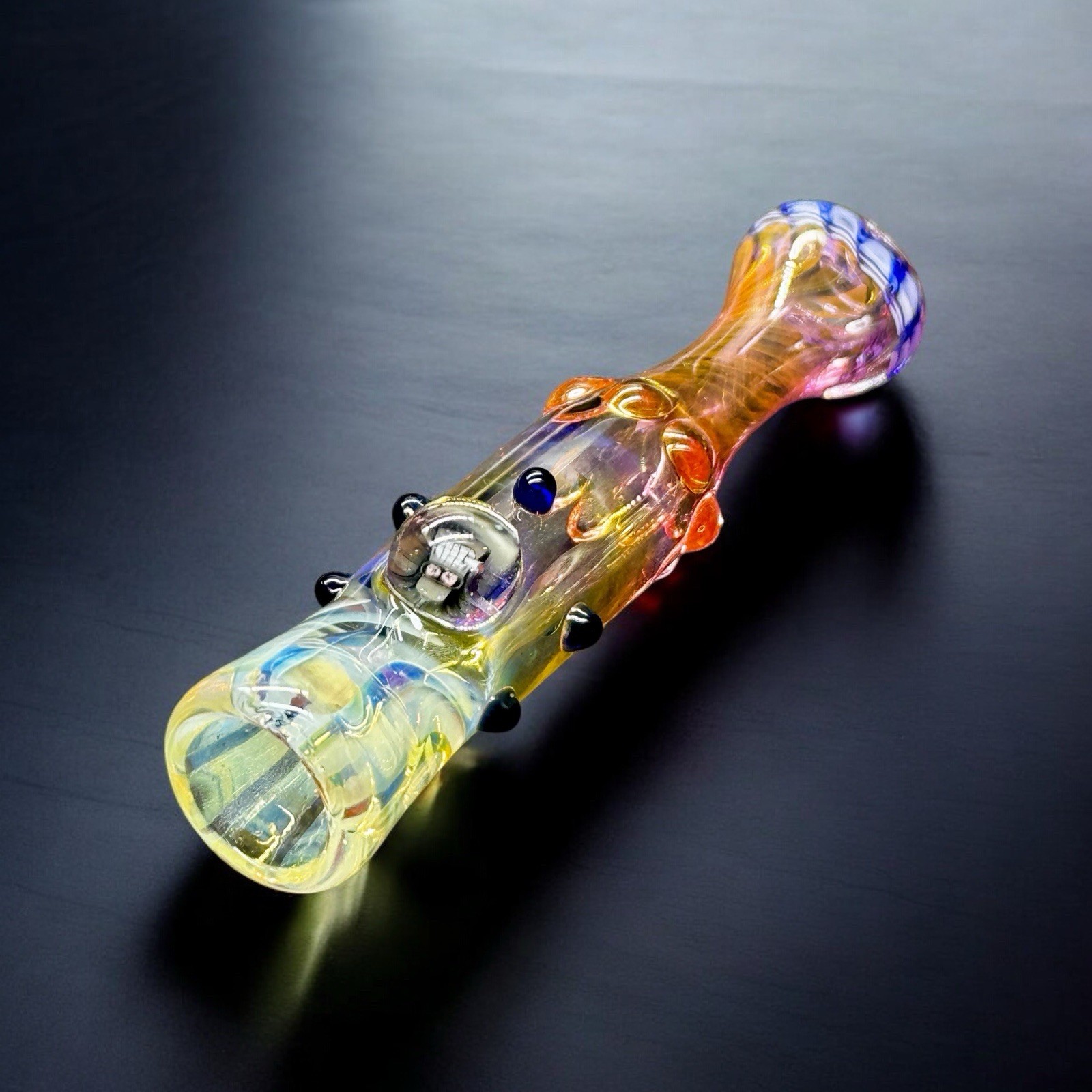 Handmade Clear Glass Chillum Pipe 3.5” Fumed Dot Art Tobacco Pipe
