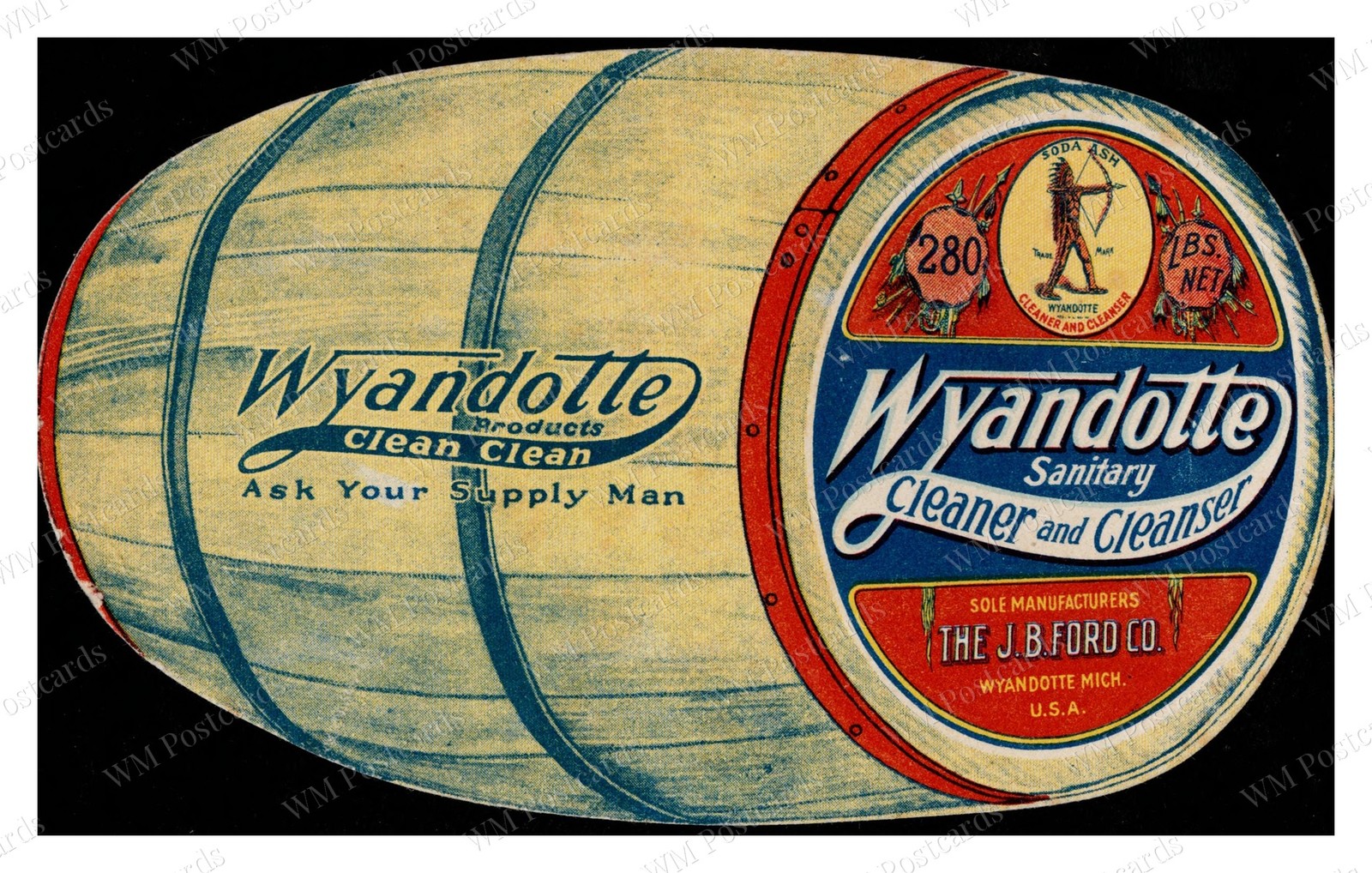 Wyandotte Michigan 1880s Cleaner Tin Advertising Label Standard Postcard