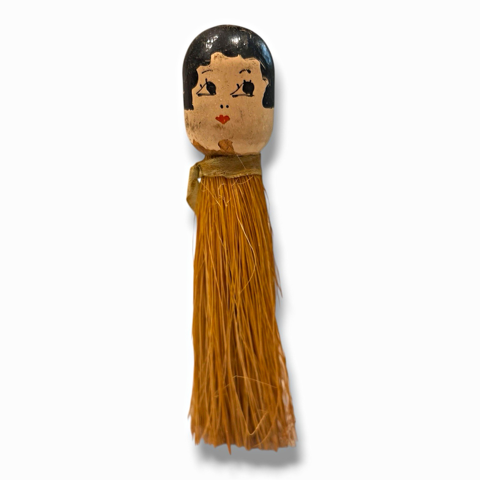 Antique 1920s Flapper Girl Wooden Doll Head Brush Crumb Brush Vanity Brush READ