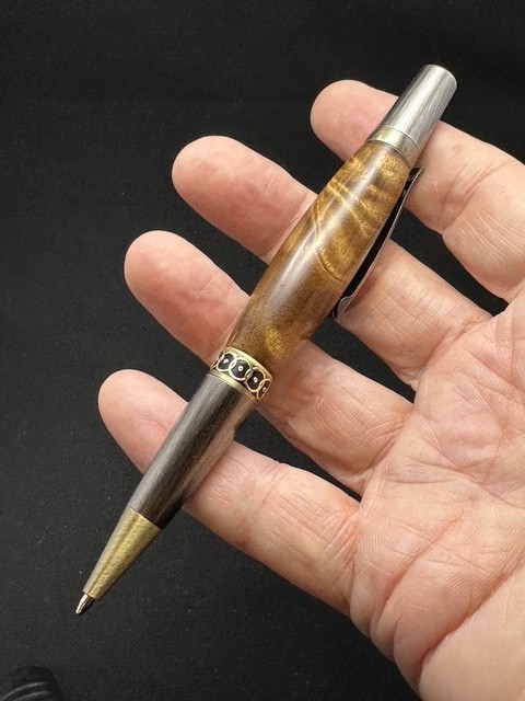 Handmade Walnut Burl Twist Pen Antique Pewter Brass Parker Refill Gift Box