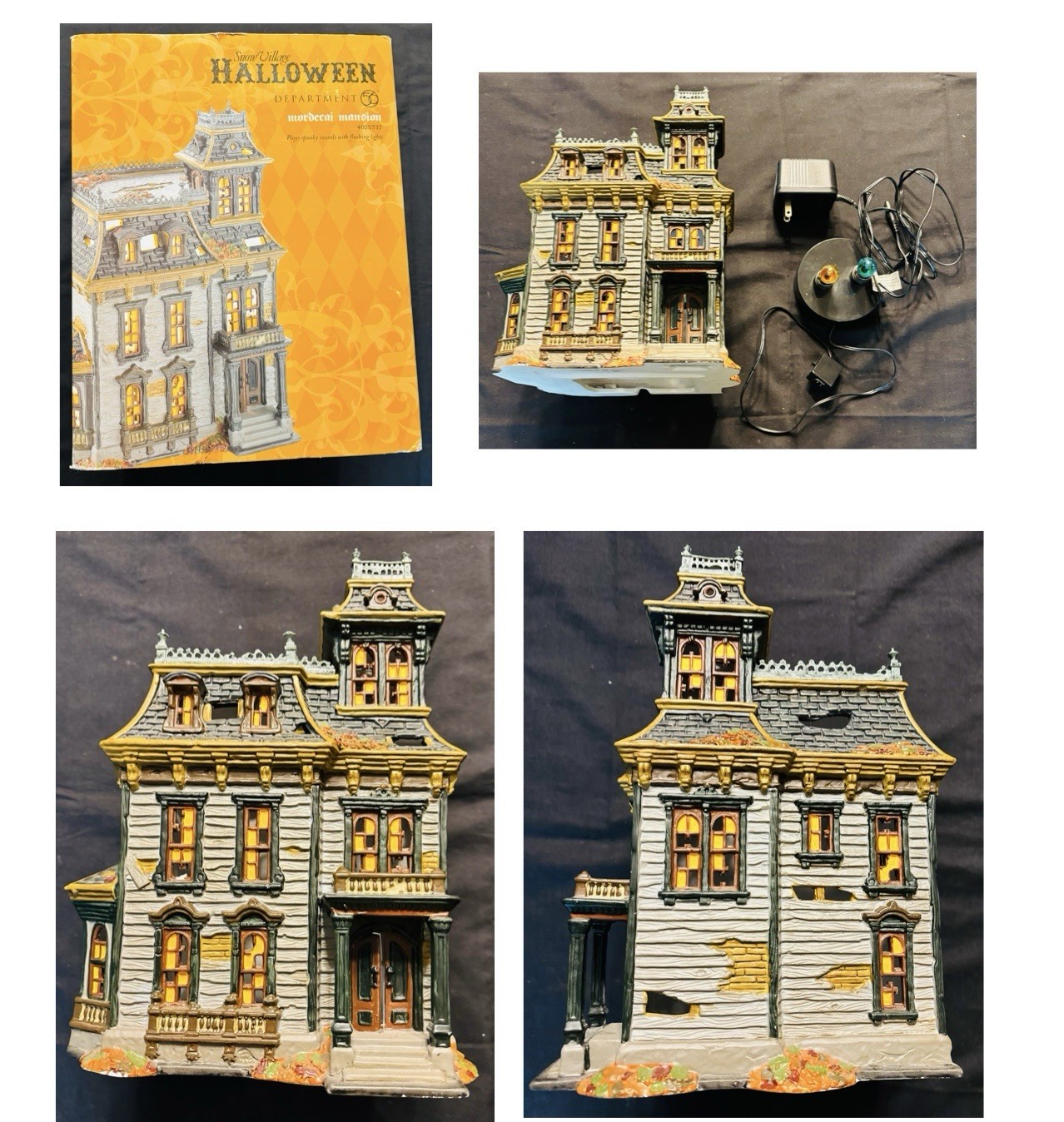 DEPT 56 MORDECAI MANSION HALLOWEEN SNOW VILLAGE 4025337  W/ BOX W/LIGHT & SOUND