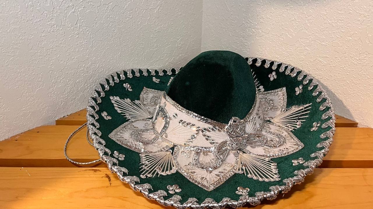 Salazar Yepez Decorative Green Velvet Hat with Silver Accents – New / Excellent