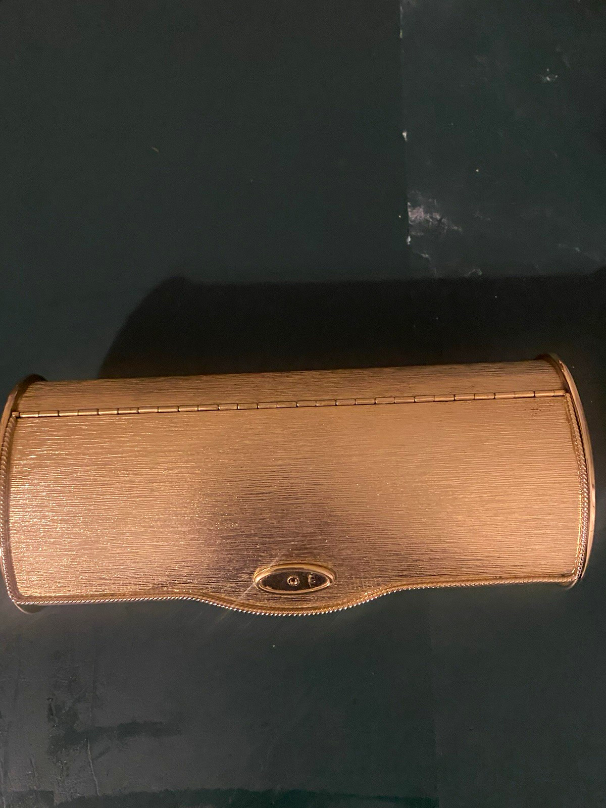 Vintage Gold-Tone Metal Hinged Lipstick Holder Case with Interior Mirror
