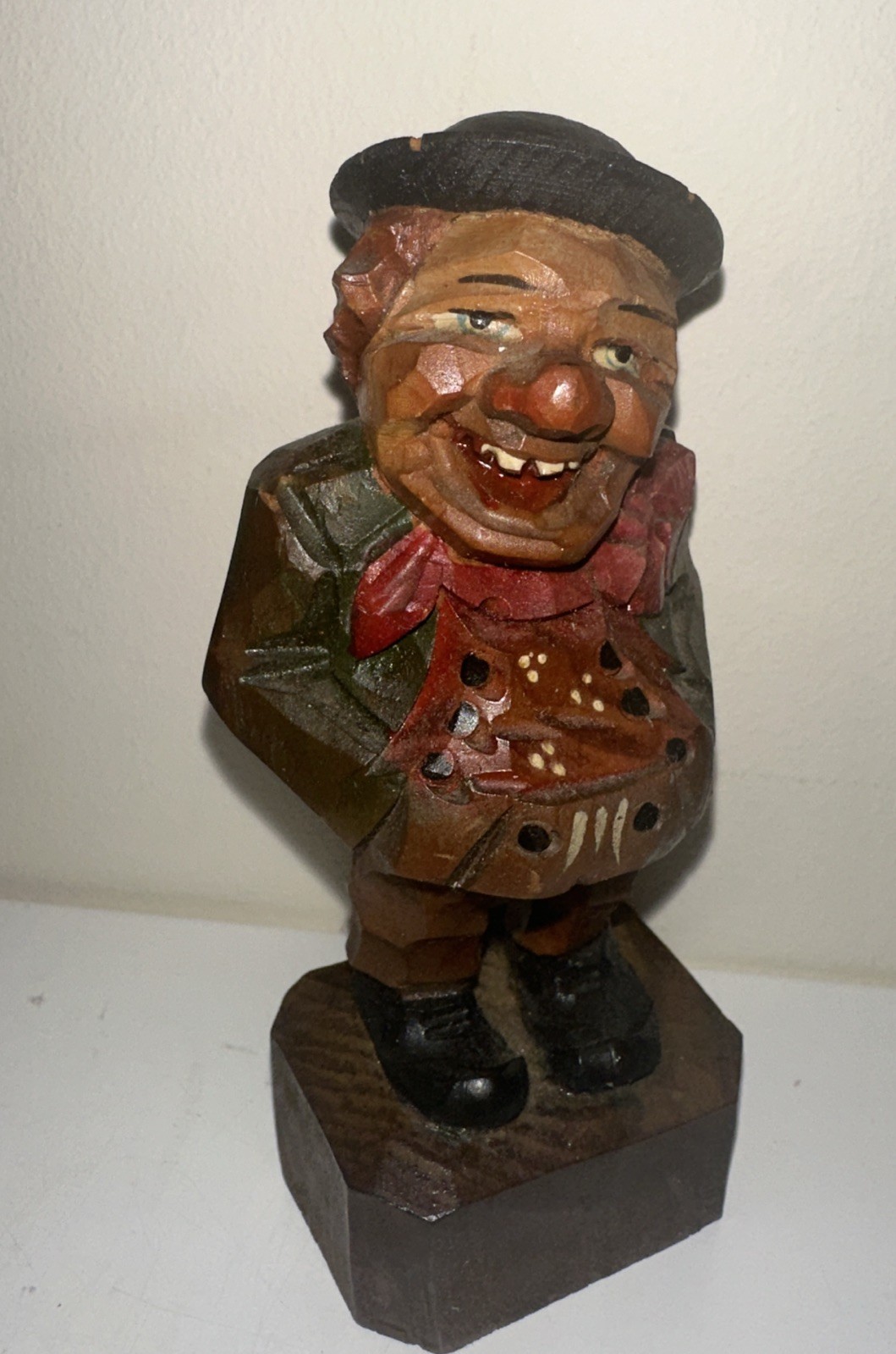 Vintage Hand Carved Wood Man Anri Style Figurine  Folk Art Wooden Italy