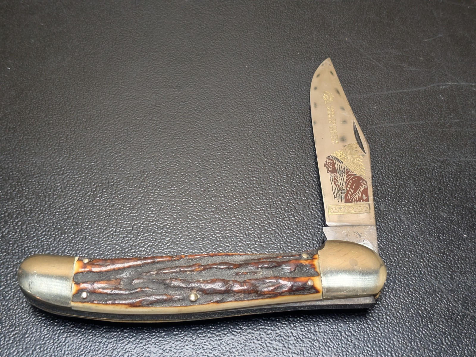 Vintage CARL SCHLIEPER GERMAN EYE Pocket Knife FOLDING HUNTER Stag INDIAN CHIEF