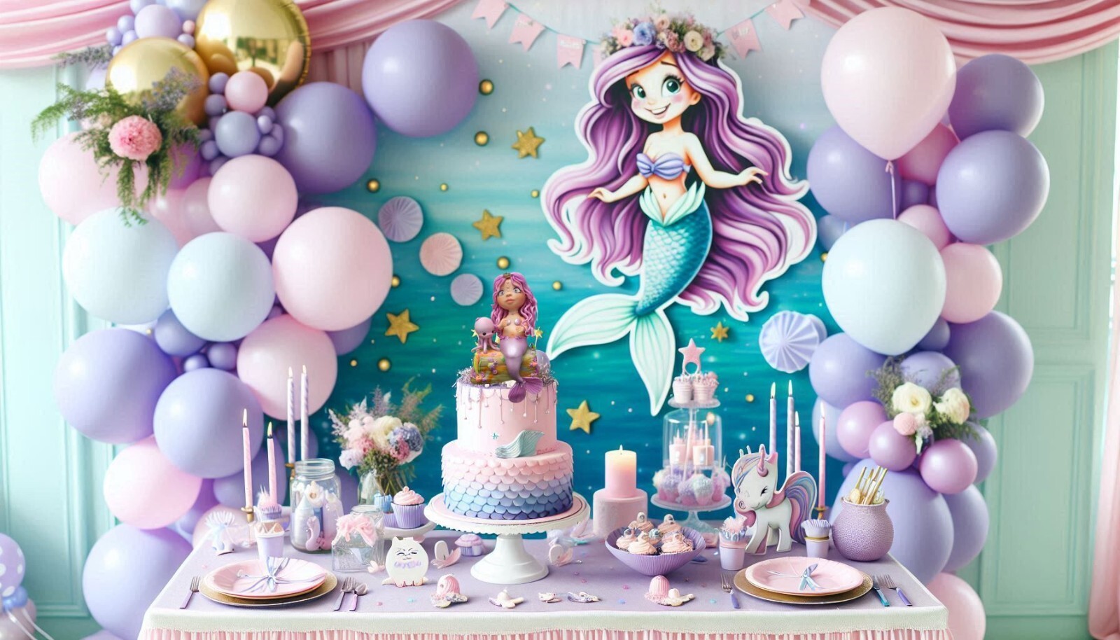 Cake Topper Cute Mermaid/ Mini Seahorse and Cute Octopus/ Girls Birthday or Art 