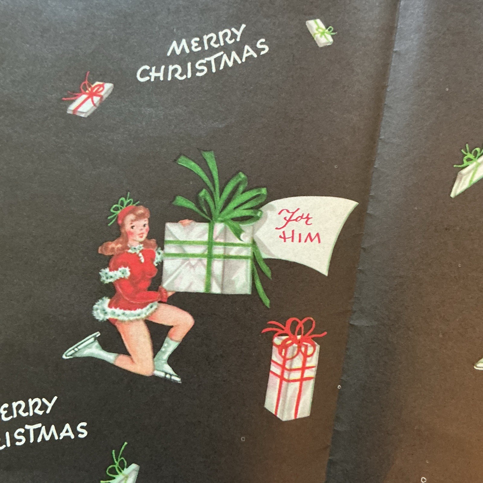 Vintage Gift Wrap Christmas Pinup For Him Retro MCM 40s 50s ~ 1 Sheet