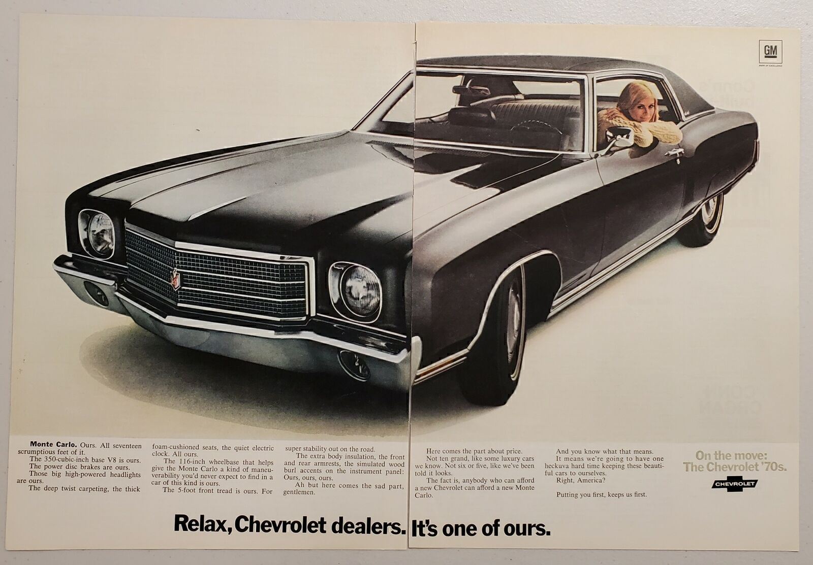 1969 Print Ad Chevrolet Monte Carlo with 350-Cubic Inch V8 Engine