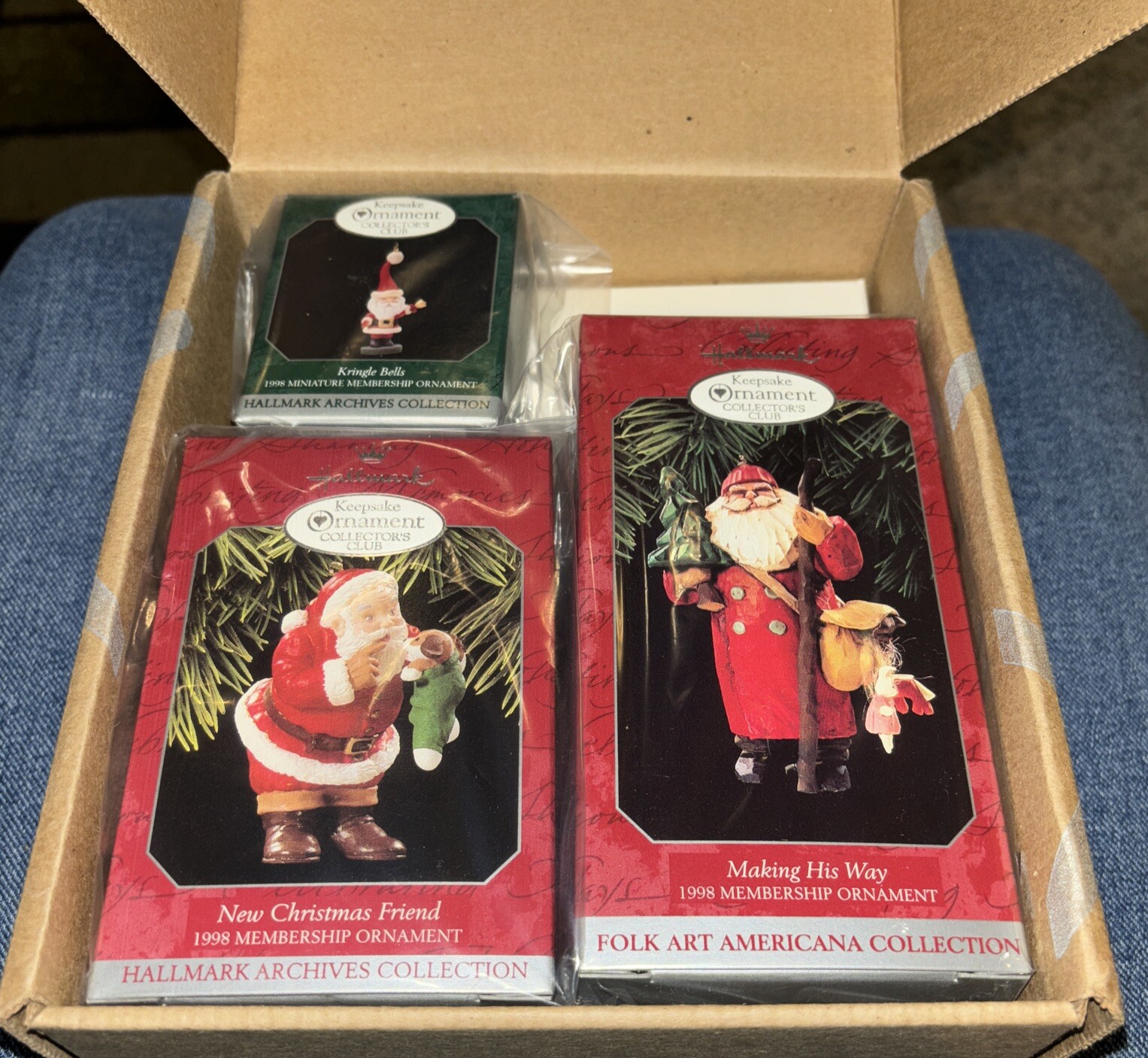 LOT OF 3 VINTAGE SANTAS—STILL SEALED—Hallmark Keepsake Ornaments, Dated 1998