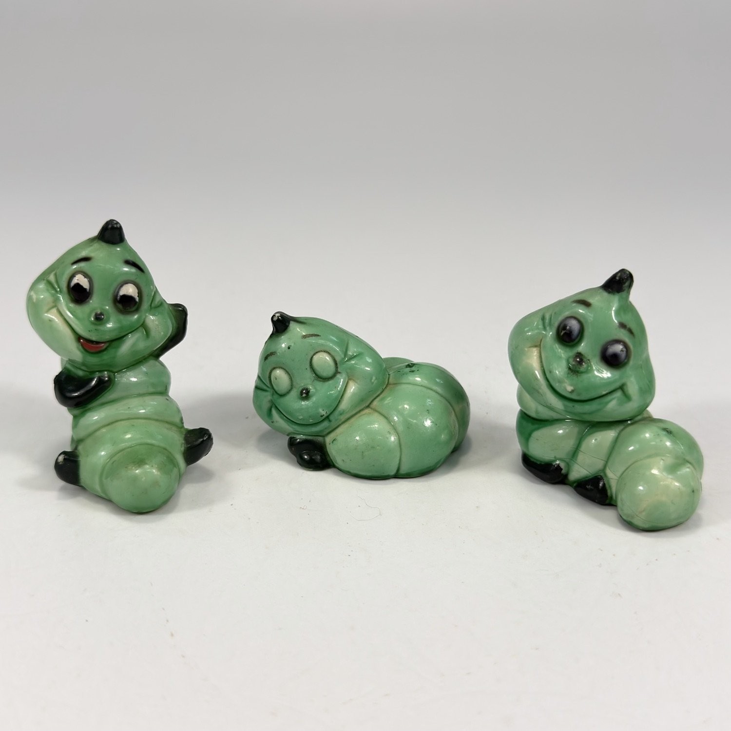 Vtg Set 3 Ceramic Anthropomorphic Caterpillar Figurine Kitsch Planter Decor Worm