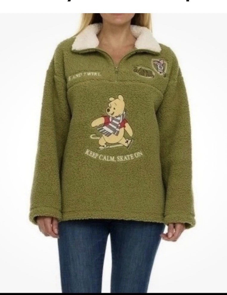 Disney Winnie The Pooh Sherpa Pullover XS Green 1/4 Zip Fleece NWT