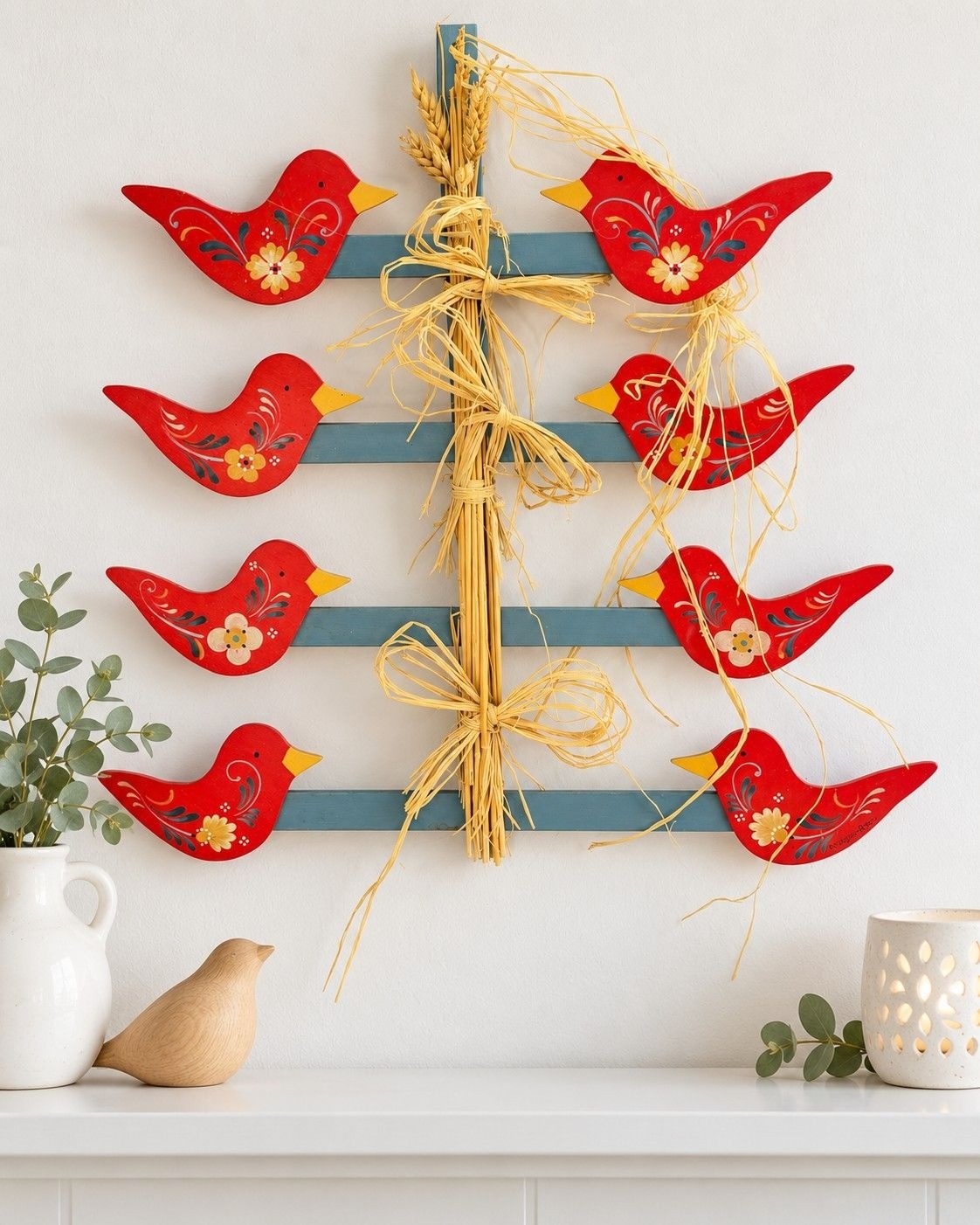 Vintage Dala Sweden Hand Painted Wood Bird Wall Decor B.J. Wegner 1992 19x20