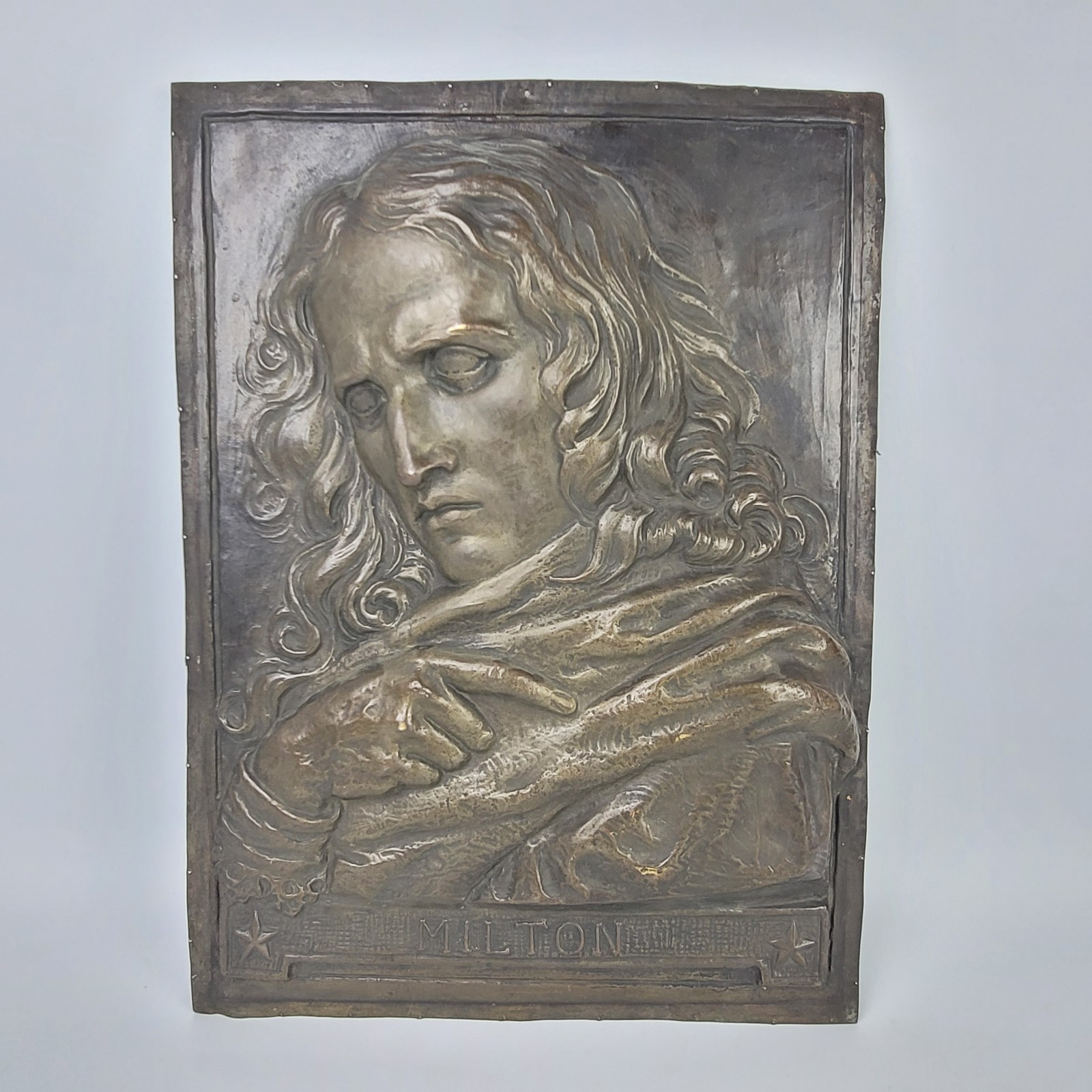 Vtg Poet John Milton Stamped Thin Metal 3D Portrait Wall Art Unframed Plaque 17
