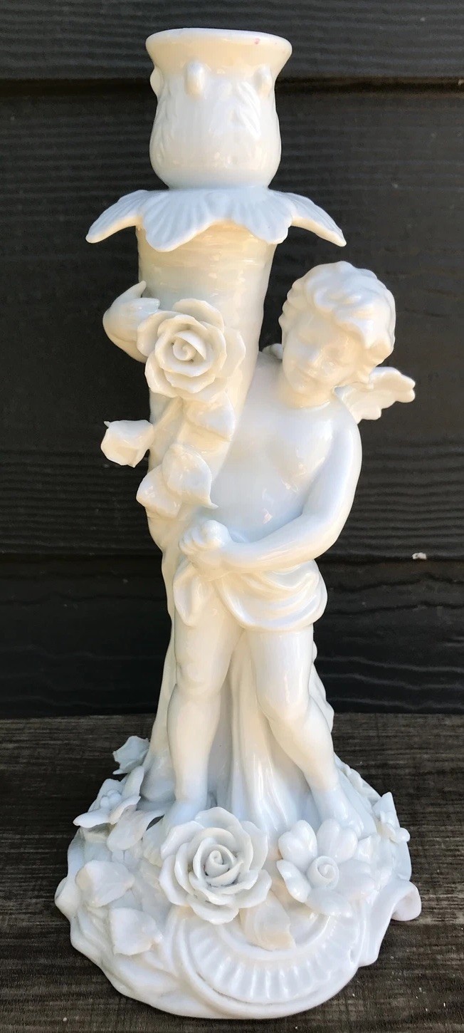 Andrea by Sadek White Porcelain Putti Cherub Candlestick Replacement Angel￼